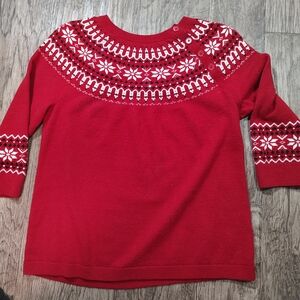 Red and White Patterned Women's Sweater Lambs Wool Blend